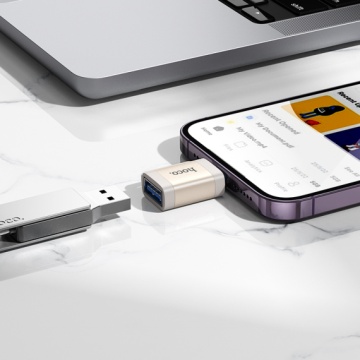 Adaptor USB-A la Lightning, OTG Hoco UA31A, transfer date, gri - Img 3