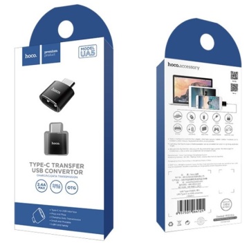 Adaptor USB-A la USB-C, OTG Hoco UA5, transfer date, negru - Img 5