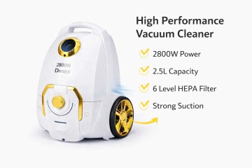 Aspirator cu Sac Dessini Putere Mare 2800W Capacitate 2.5L Filtru HEPA 6 Niveluri Alb - Img 7