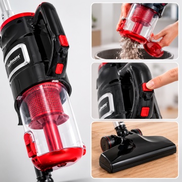 Aspirator vertical cu fir multifunctional 3 in 1 Hoffmans HM-8803 Putere 1800W, Filtrare multipla, Cablu 4.8m, Negru/Rosu - Img 2
