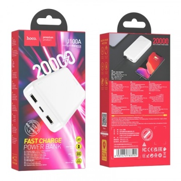 Baterie externa 20.000mAh, Hoco J100A, 2xUSB-A, incarcare rapida, alb - Img 6