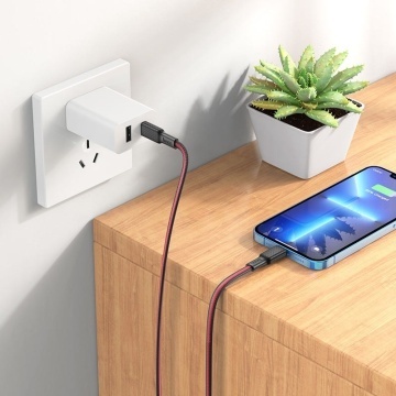 Cablu USB-C la Lightning, Hoco X69, PD20W, QC3.0, Flat, Braided, 1m, negru-rosu - Img 3