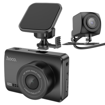 Camera de bord Hoco DV3, video Dual Channel, LCD HD 2.45", acumulator 200mAh, cablu Back 5.5m, TF Card, Multilanguage, negru - Img 1
