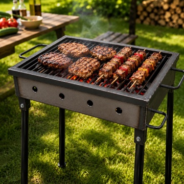 Gratar gradina profesional Pexor S 30 X 40 CM metal gros 3 MM, pentru carbune si lemne, sita inox, picioare 40 cm, gri - Img 2