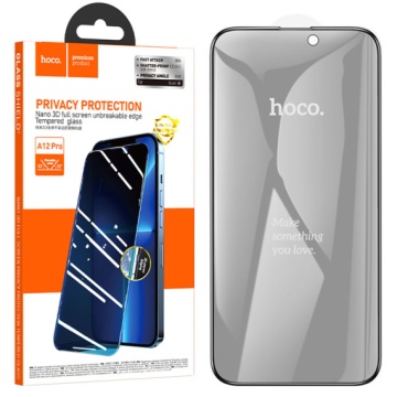 Hoco A12 Plus folie privacy iPhone 15 Plus, sticla securizata 6D DustProof, AntiSpy, rama neagra, Full HD - Img 5
