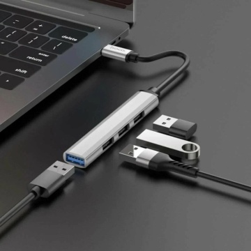 Hub Adaptor Multiport USB-C la USB-A, Hoco HB26 OTG 3.0 + 3x USB-A 2.0, gri - Img 4