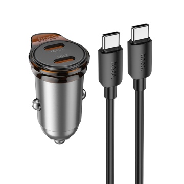 Incarcator auto Hoco NZ16B, PD45W, 2xUSB-C, cablu USB-C 1m, gri - Img 2