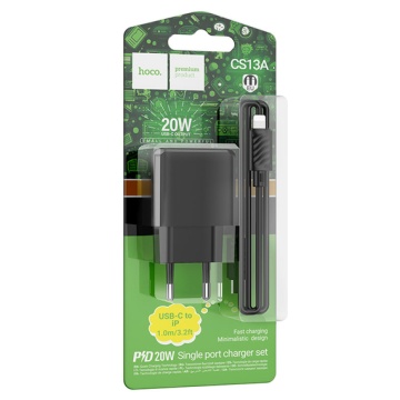 Incarcator Retea + Cablu Lightning, Hoco CS13A, 20W, 1xUSB-C, PD, negru - Img 5