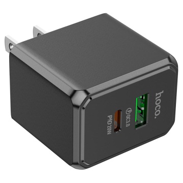 Incarcator Retea + Cablu Lightning, Hoco CS14A, 20W, 1xUSB-C, 1xUSB-A, PD, QC 3.0, negru - Img 3