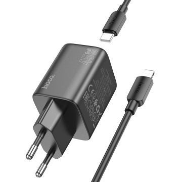 Incarcator Retea + Cablu Lightning, Hoco N42, 45W, 2xUSB-A, negru - Img 2