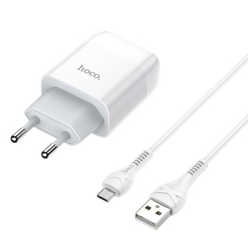 Incarcator Retea + Cablu MicroUSB, Hoco C73A, 18W, 2xUSB-A, QC 3.0, alb - Img 2