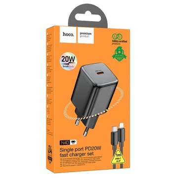 Incarcator Retea + Cablu USB-C, Hoco N40, 20W, 1xUSB-C, PD, negru - Img 4