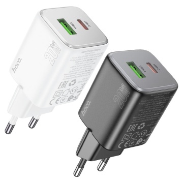 Incarcator Retea + Cablu USB-C Hoco N41, 20W, 1xUSB-C, 1xUSB-A, PD, QC 3.0, alb - Img 4