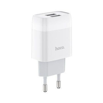 Incarcator Retea Hoco C73A, 18W, 2xUSB-A, QC 3.0, alb - Img 1