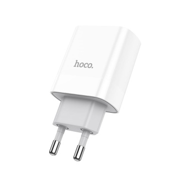 Incarcator Retea Hoco C80A, 20W, 5V, 3.1A, 1xUSB-C, 1xUSB-A, PD, QC 3.0, alb - Img 2