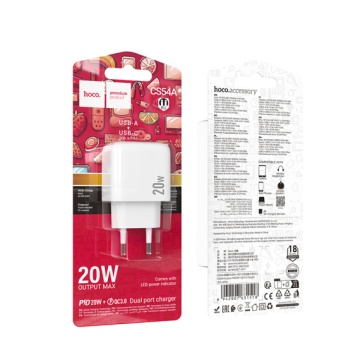 Incarcator Retea Hoco CS54A, PD20W, 1xUSB-C, 1xUSB-A, alb - Img 4