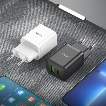 Incarcator Retea Hoco N28, 20W, 1xUSB-C, 1xUSB-A, PD, QC 3.0, negru - Img 3