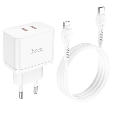 Incarcator Retea Hoco N29, 35W, 2xUSB-C, PD, alb - Img 2