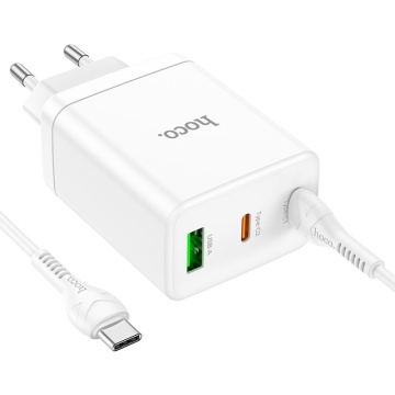 Incarcator Retea, Hoco N33, 35W, 2xUSB-C, 1xUSB-A, PD, QC 3.0, alb - Img 2