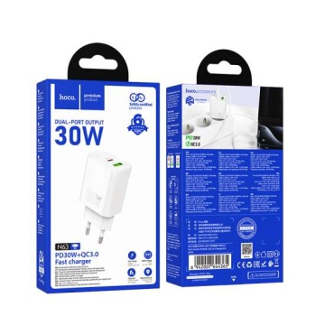 Incarcator Retea Hoco N63, PD20W, 1xUSB-C, 1xUSB-A, alb - Img 4