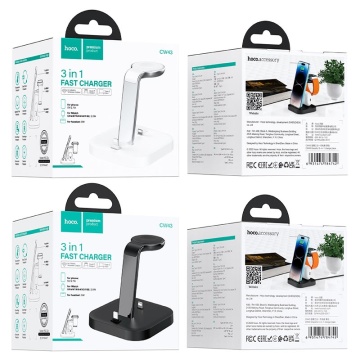 Incarcator Wireless Hoco CW43, 2 x Lightning Output, 5W, 5V, 2.4A, Qi Charging, 3 in 1, negru - Img 5
