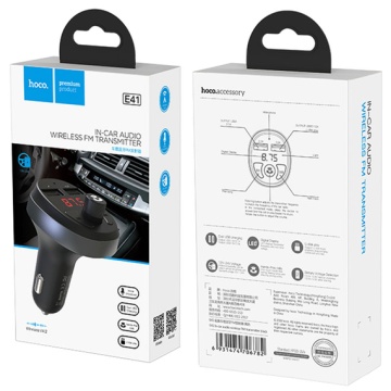 Modulator FM Hoco E41, Bluetooth, 5V, 2.1A, 2xUSB-A, QC 3.0, negru - Img 4