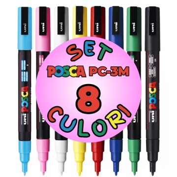 Set 8 Markere UNI Posca PC-3M, varf rotund 0.9-1.3mm, calitate premium - M1483 - Img 3