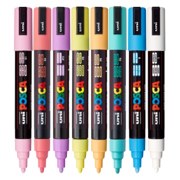 Set 8 Markere UNI Posca PC-5M Culori Pastel, Varf Rotund 1.8-2.5 mm – Non-toxice, Multi-Suprafață, M1487 - Img 1