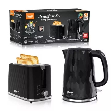 Set mic dejun Raf R19000 – Prajitor paine 750-900W & Fierbator apa 2200W, negru - Img 3