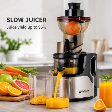 Storcator cu presare la rece Hoffmans HM-636, Slow Juicer, 200W, tub alimentare 130 mm, motor 100% cupru, extractie suc pana la 96%, negru/inox - Img 2