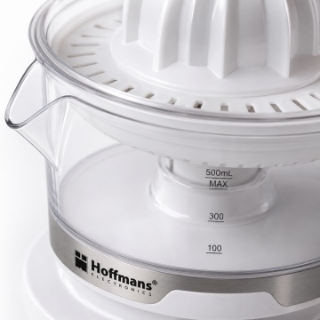 Storcator electric pentru citrice Hoffmans HM-8818, 40W, recipient 500 ml, 2 conuri, regulator pulpa 5 trepte, Alb - Img 3