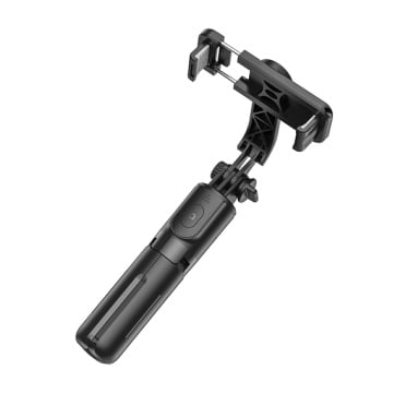 Suport selfie Hoco K17, mini telescopic 0.75m, 2 in 1, inox, telecomanda BT, negru - Img 1