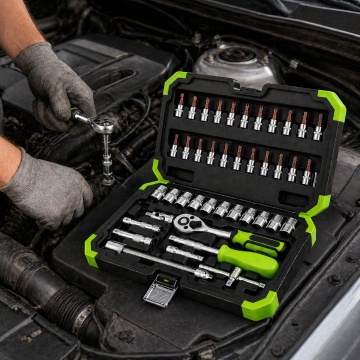 Trusa chei profesionale tubulare 45 piese Scule Auto Pexor verde-negru - Img 5