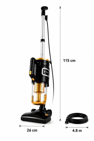 Aspirator vertical cu fir multifunctional 3 in 1 Hoffmans HM-8803 Putere 1800W, Filtrare multipla, Cablu 4.8m, Negru/Gold - Img 7