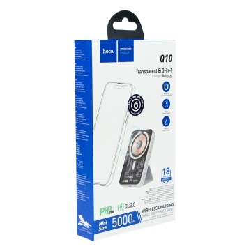 Baterie externa 5.000mAh, Hoco Q10, MagSafe, wireless, USB-C PD, QC 3.0, alb - Img 6