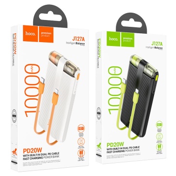 Baterie externa Hoco J127A, 10000mAh cu mini-cabluri USB-C / Lightning, 20W, Display LED, Mecha Dual, Alb - Img 6