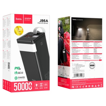 Baterie externa Hoco J86A, 50000mAh, 22.5W, USB-C PD, QC 3.0, LED, negru - Img 2
