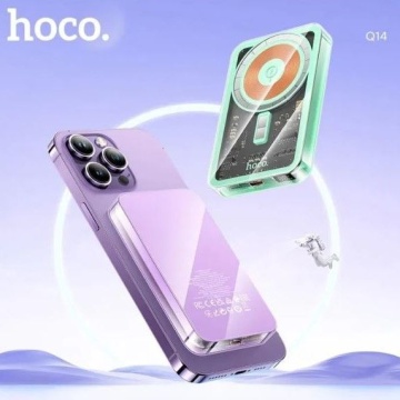 Baterie externa Hoco Q14, 5000mAh, wireless, USB-C PD 20W, magnet, display LED, Violet - Img 3