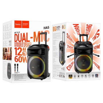 Boxa portabila 60W, Hoco HA5, Bluetooth 5.0, 7000mAh, 2 microfoane wireless, TWS, TF card, USB, AUX, inel RGB, negru - Img 6