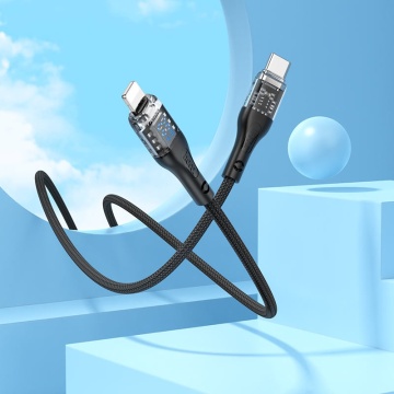 Cablu USB-C la Lightning, Hoco U115, PD20W, QC3.0, LED, 1.2m, negru - Img 3
