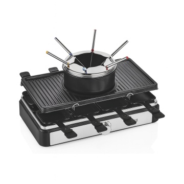 Gratar electric cu fondue ZILAN ZLN8856 – Raclette 3 in 1, 1400W, Termostat reglabil, Antiaderent, Negru