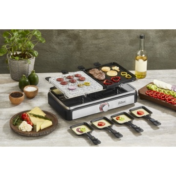 Gratar electric cu raclette ZILAN ZLN8863 – 1400W, Placa piatra + aluminiu, Termostat reglabil, Antiaderent, Gri - Img 4