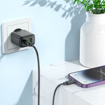 Hoco (CS23A) - Incarcator Retea, PD30W, 5V, 3A, 1xUSB-C, 1xUSB-A, FCP/AFC, negru - Img 3