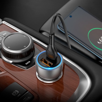 Incarcator Auto + Cablu Lightning, Hoco NZ8, 45W, 1xUSB-C, 1xUSB-A, PD, QC 3.0, Clear, maro - Img 4