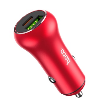 Incarcator Auto Hoco Z38, 20W, 1xUSB-C, 1xUSB-A, PD, QC 3.0, rosu - Img 1