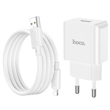 Incarcator Retea + Cablu Lightning, Hoco C106A, 10.5W, 2.1A, 1xUSB-A, QC 3.0, alb - Img 2