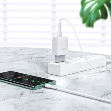 Incarcator Retea + Cablu Lightning, Hoco C73A, 18W, 2.4A, 2xUSB-A, QC 3.0, alb - Img 3