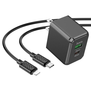Incarcator Retea + Cablu Lightning, Hoco CS14A, 20W, 1xUSB-C, 1xUSB-A, PD, QC 3.0, negru