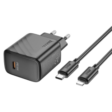Incarcator Retea + Cablu Lightning, Hoco CS22A, 1m, PD30W, 1xUSB-C, QC/FCP/AFC, negru - Img 2
