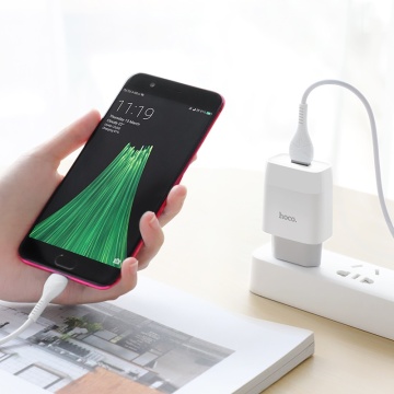 Incarcator Retea + Cablu MicroUSB, Hoco C73A, 18W, 2xUSB-A, QC 3.0, alb - Img 3
